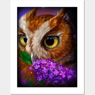 Owl and lilac Posters and Art